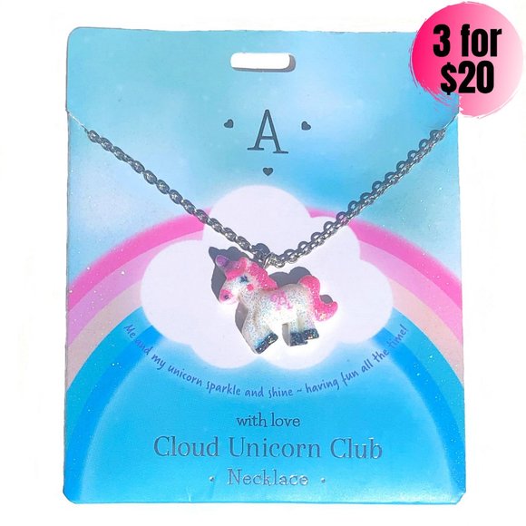 Other - 3/$20 Cloud Unicorn Club Letter A Initial Necklace
